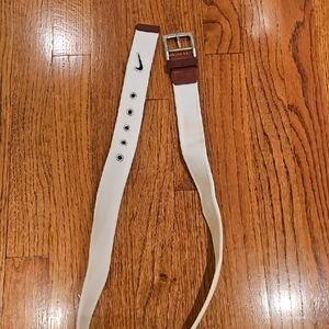 Nike White Canvas Belt with Brown Accents
